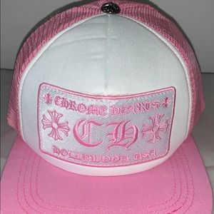 Pink chrome hearts trucker hat